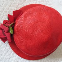 Vintage Hat Red Straw Rose Quaint Style Classic Topper Sailor Tailored Elegant Tea Cosplay Hat Downton Abbey Style  WhenRosesBloom