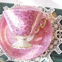 Vintage Tea Cup Footed Pink Pearl Gold  MOP Japan Mid Century Tea Gift Victoria Downton Abbey Cottage Shabby Chic Tea WhenRosesBloom