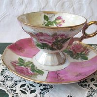 Vintage Footed Tea Cup Pink Roses Made Japan Mid Century Retro Elegant Tea Gift Victoria Downtown Tea Cottage Shabby Chic WhenRosesBloom