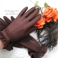Gloves Brown Sheer Sz 6 Vintage Retro Mid Century Style Tea Downton Miss Fisher Cosplay Free Ship in US When Roses Bloom