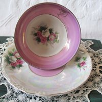 Vintage Tea Cup Footed Pink Roses MOP Pearl Made in Japan Retro Tea Party Gift Mid Century Cottage Shabby Chic Farmhouse   WhenRosesBloom