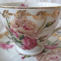 Vintage Tea Cup January Pink Carnations Japan Retro TeaTime Dainty Tea Time Gift Birthday Floral Tea Mid Century Shabby Chic  WhenRosesBloom