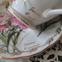 Vintage Tea Cup January Pink Carnations Japan Retro TeaTime Dainty Tea Time Gift Birthday Floral Tea Mid Century Shabby Chic  WhenRosesBloom
