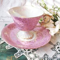 Vintage Tea Cup Footed Pink Pearl Gold  MOP Japan Mid Century Tea Gift Victoria Downton Abbey Cottage Shabby Chic Tea WhenRosesBloom