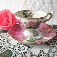 Vintage Footed Tea Cup Pink Roses Made Japan Mid Century Retro Elegant Tea Gift Victoria Downtown Tea Cottage Shabby Chic WhenRosesBloom