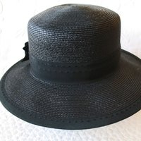 Vintage Black Straw Hat Sailor Panama Boater Classic  Elegant  Retro Style Princess Diana Duchess Kate Miss Phyrne Fisher  WhenRosesBloom