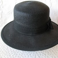 Vintage Black Straw Hat Sailor Panama Boater Classic  Elegant  Retro Style Princess Diana Duchess Kate Miss Phyrne Fisher  WhenRosesBloom