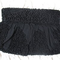 Vintage Black Beaded Purse Evening Bag Mid Century Retro Classic Glamour Dance Cocktail Party Steampunk Mid Century Cosplay WhenRosesBloom