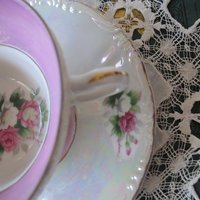 Vintage Tea Cup Footed Pink Roses MOP Pearl Made in Japan Retro Tea Party Gift Mid Century Cottage Shabby Chic Farmhouse   WhenRosesBloom