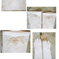 Gloves White Beads Size 6.5 Vintage Wedding Tea Dance Evening Retro Mid Century Hollywood Glamour Cosplay Free Ship US   WhenRosesBloom