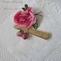 Vintage White Hanky Madeira Rose Wedding Keepsake Remembrance Heirloom Embroidery Classic Gift  Heirloom Linen Free Ship  US  WhenRosesBloom