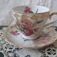 Vintage Tea Cup January Pink Carnations Japan Retro TeaTime Dainty Tea Time Gift Birthday Floral Tea Mid Century Shabby Chic  WhenRosesBloom