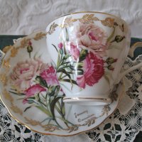 Vintage Tea Cup January Pink Carnations Japan Retro TeaTime Dainty Tea Time Gift Birthday Floral Tea Mid Century Shabby Chic  WhenRosesBloom