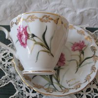 Vintage Tea Cup January Pink Carnations Japan Retro TeaTime Dainty Tea Time Gift Birthday Floral Tea Mid Century Shabby Chic  WhenRosesBloom