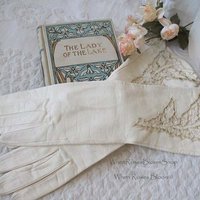 Vintage White Italian Leather Matinee Gloves Retro Wedding Bride Tea NOS Downton Titanic Jane Austen Cosplay Free Ship  US When Roses Bloom