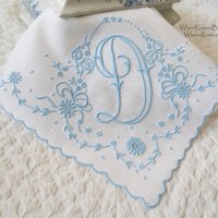 Vintage Madeira Hanky D Initial Monogram Something Old Blue Wedding Keepsake Gift Heirloom Handkerchief Free Ship  US WhenRosesBloom