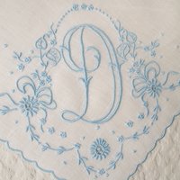 Vintage Madeira Hanky D Initial Monogram Something Old Blue Wedding Keepsake Gift Heirloom Handkerchief Free Ship  US WhenRosesBloom