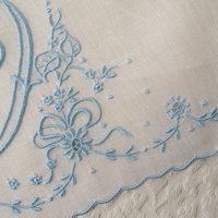 Vintage Madeira Hanky D Initial Monogram Something Old Blue Wedding Keepsake Gift Heirloom Handkerchief Free Ship  US WhenRosesBloom