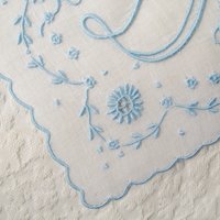 Vintage Madeira Hanky D Initial Monogram Something Old Blue Wedding Keepsake Gift Heirloom Handkerchief Free Ship  US WhenRosesBloom