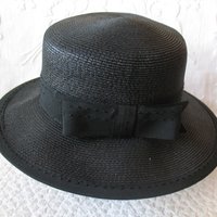 Vintage Black Straw Hat Sailor Panama Boater Classic  Elegant  Retro Style Princess Diana Duchess Kate Miss Phyrne Fisher  WhenRosesBloom