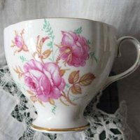 Tea Cup Pink Roses English Bone China Vintage Retro Tea Gift Mid Century Shabby Chic Farmhouse Jane Austen Downton Abbey WhenRosesBloom