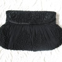 Vintage Black Beaded Purse Evening Bag Mid Century Retro Classic Glamour Dance Cocktail Party Steampunk Mid Century Cosplay WhenRosesBloom