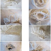 Vintage Wedding Bridal headpiece veil Crown Hat White lace Pearl accents 1st Communion crown veil Classic Mid Century Style WhenRosesBloom