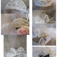 Vintage Wedding Bridal headpiece veil Crown Hat White lace Pearl accents 1st Communion crown veil Classic Mid Century Style WhenRosesBloom