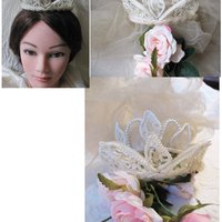 Vintage Wedding Bridal headpiece veil Crown Hat White lace Pearl accents 1st Communion crown veil Classic Mid Century Style WhenRosesBloom