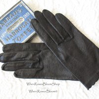 Vintage Leather Driving Gloves Black Leather Sz 6 NOS Retro Mid Century Miss Fisher Cosplay Classic Wardrobe Free Ship in US WhenRosesBloom