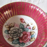 Tea Cup Pink Red Floral Roses Footed Japan Vintage Retro Tea Time Gift Mid Century Shabby Chic Afternoon Tea Party  WhenRosesBloom