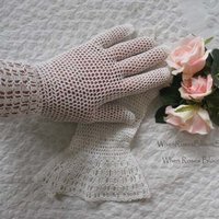 Vintage Gloves White Crochet Fishnet Elegant Tea Party Vintage Retro Wedding Bridesmaid 1st Communion Victoria Downton WhenRosesBloom