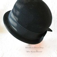 Vintage Black Derby Cloche Hat Retro Vintage Hipster Mod Boho Steampunk Bowler Bohomian 60s Cosplay Twiggy Audrey Hepburn WhenRosesBloom