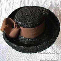 Vintage Black Hat Summer Straw Mid Century Retro Party Tea Party Garden Party That Girl  60s Style Retro English Breton WhenRosesBloom