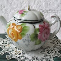 Vintage Tea Pot Nippon China Japan Pink & Yellow Roses Retro  Tea Gift  Farmhouse Cottage Shabby Chic Downton Classic Tea WhenRosesBloom