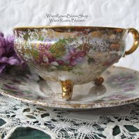 Vintage Footed Tea Cup Violets Japan Mid Century Retro Dainty Tea Time Gift Victoria Downton Tea Elegant Farm Shabby Chic  WhenRosesBloom