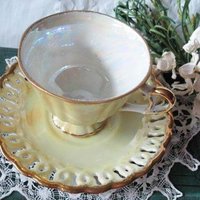 Vintage Teacup Yellow Mid Century Footed  Japan Lusterware MOP TeaTime Gift Victoria Downton Abbey Tea Cottage Shabby Chic WhenRosesBloom