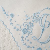 Vintage Madeira Hanky D Initial Monogram Something Old Blue Wedding Keepsake Gift Heirloom Handkerchief Free Ship  US WhenRosesBloom