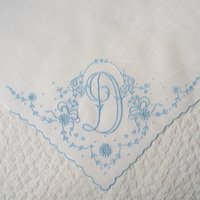 Vintage Madeira Hanky D Initial Monogram Something Old Blue Wedding Keepsake Gift Heirloom Handkerchief Free Ship  US WhenRosesBloom