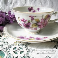 Tea Cup Footed Purple Violets Made in Japan Vintage Retro TeaTime Dainty Teacup Gift Mid Century  Shabby Chic Cottage WhenRosesBloom