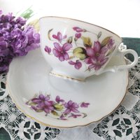 Tea Cup Footed Purple Violets Made in Japan Vintage Retro TeaTime Dainty Teacup Gift Mid Century  Shabby Chic Cottage WhenRosesBloom