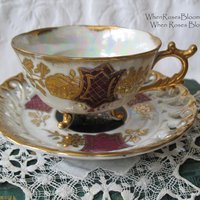 Vintage Footed Tea Cup Rose Pink Gold Floral Japan Tea Gift Cottage Farmhouse Style Elegant Shabby Chic Mid Century Tea Style WhenRosesBloom