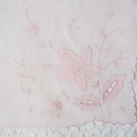 Vintage Pink Hanky Madeira Floral Wedding Keepsake Remembrance Heirloom Embroidery Applique Linen Free Ship  US  WhenRosesBloom