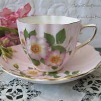 Vintage Tea Cup Pink Floral Roses English Bone China Retro TeaTime Gift  Dainty Mid Century Style Shabby Chic  WhenRosesBloom Classic Tea