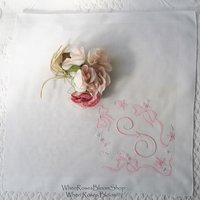 Vintage Hanky S Initial Monogram Pink Wedding Keepsake Remembrance Heirloom Madeira Embroidery Handkerchief Free Ship  US  WhenRosesBloom