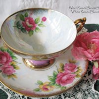 Vintage Footed Tea Cup Pink Roses Made Japan Mid Century Retro Elegant Tea Gift Victoria Downtown Tea Cottage Shabby Chic WhenRosesBloom