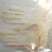 Vintage Gloves Sheer White Ruffles Pink Retro Mid Century Wedding Tea Dance Party NOS Mid Century Cosplay  Free Ship  US When Roses Bloom