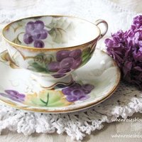 Vintage Lefton Teacup  Footed Purple Grapes hand painted  Mid Century Retro Tea Gift Downton Abbey Shabby Chic Classic Tea WhenRosesBloom