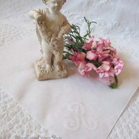 Vintage Hanky White  R Initial Monogram Wedding Keepsake Birthday Gift Remembrance Heirloom Handkerchief Free Ship  US  WhenRosesBloom