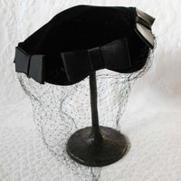 Vintage Black Hat with bows  Harzfeld's 1950s Elegant  Juliet Cap Mid Century Tea Party Hollywood Glamour Steampunk WhenRosesBloom